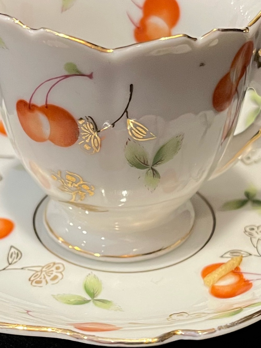 VTG Ucagco Demitasse Cup & Saucer with Cherry Motif & Gold Trim Made Occ. Japan - Picture 14 of 14